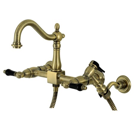 Kingston Brass Duchess Wall Mnt Bridge Kitchen Faucet W/Brass Sprayer, Brass KS1263PKLBS